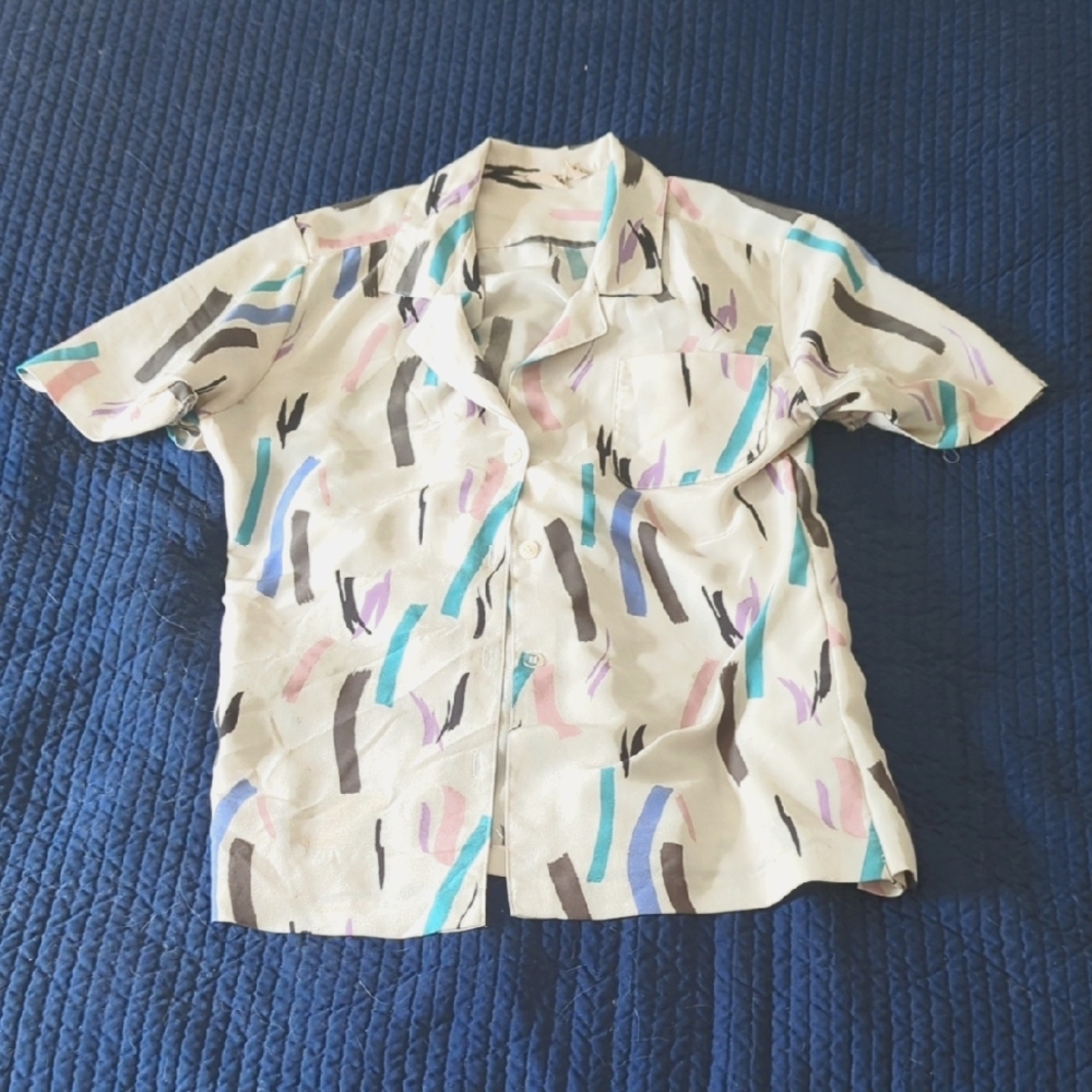VINTAGE 80s/90s || Dalton Sport, Size 14 || Colorful Abstract Print, Button Up